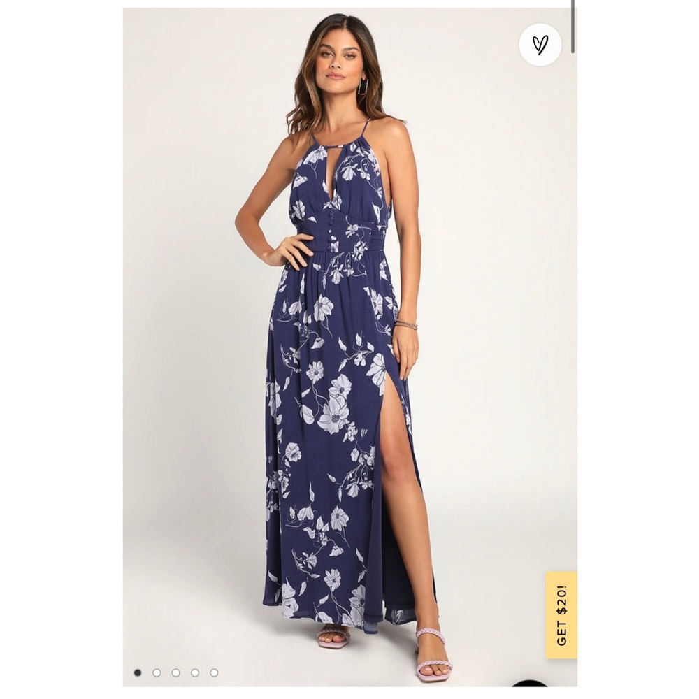 Lulus Navy Floral Maxi Dress